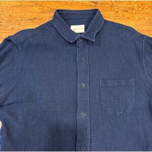 Simon Miller Blue Casual Preppy Work Waffle Knit Button Up Flannel Shirt Men's 3